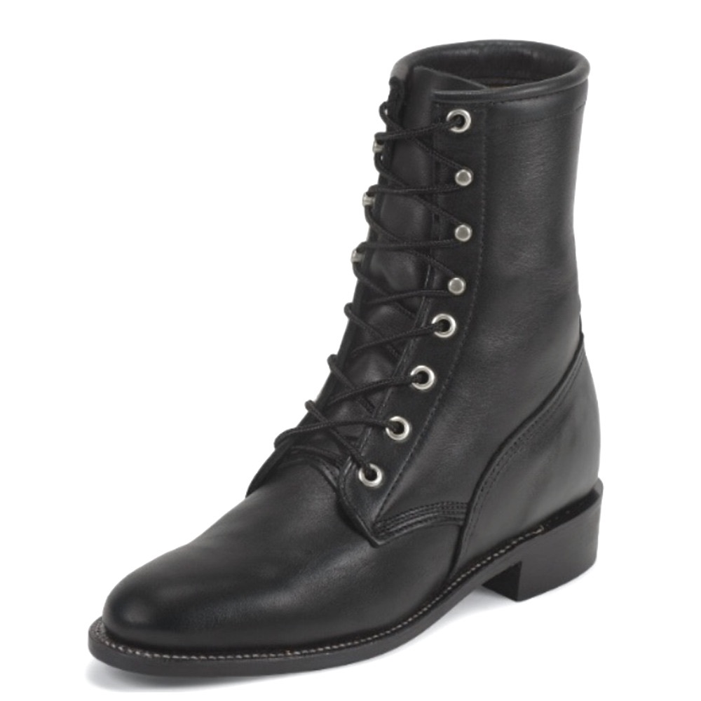 Vintage JUSTIN Black Leather Western Lace-up Boots Excellent Condition - Picture 2 of 7